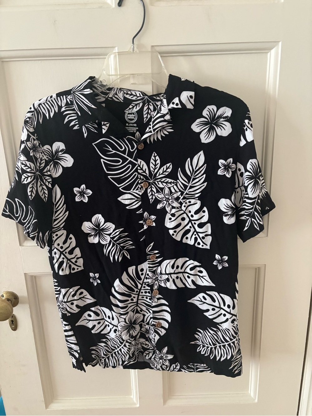 Black & White Tropical Button-Up Shirt